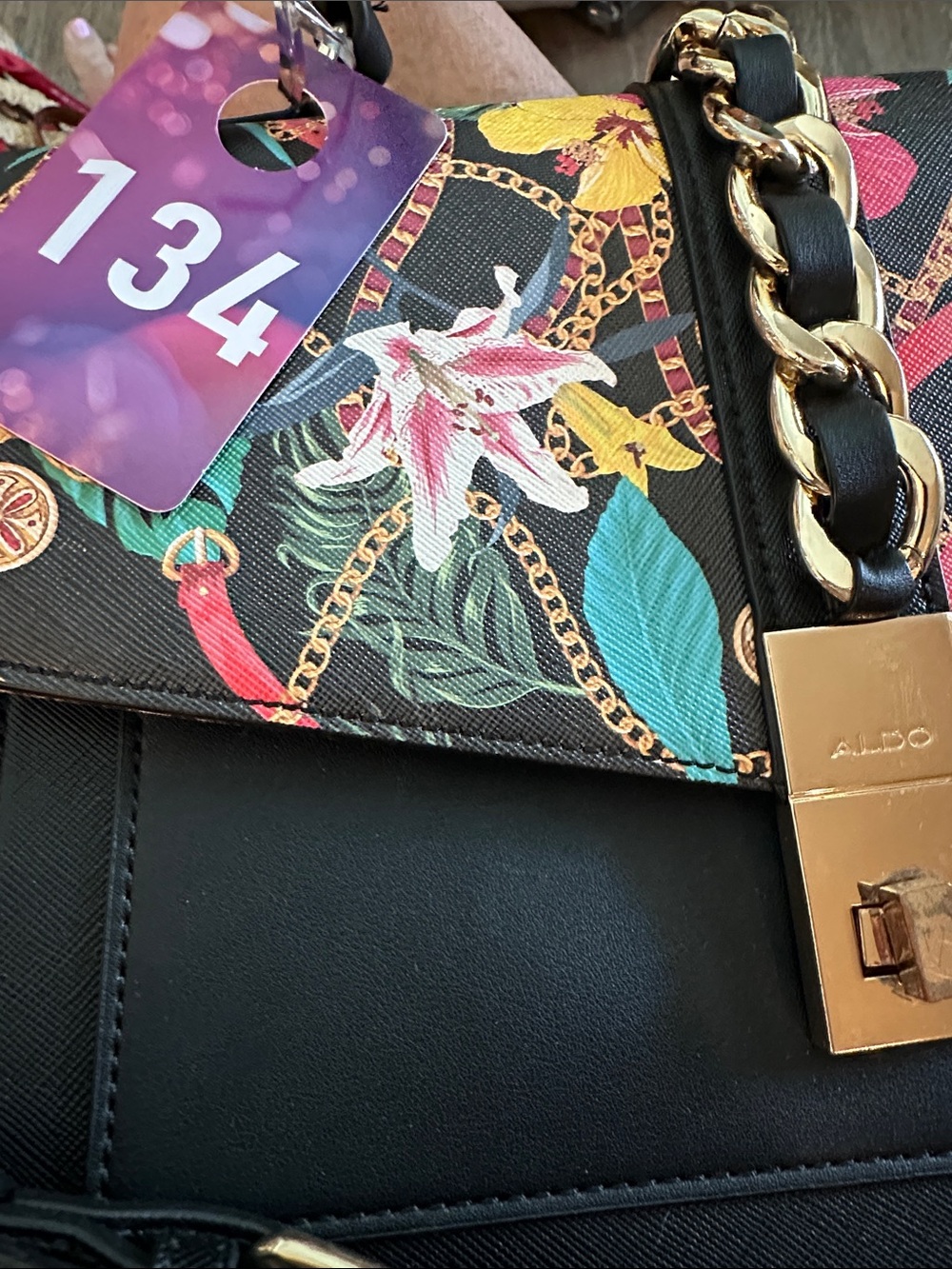 Aldo Black and Multicolor Floral Satchel - Picture 15 of 15